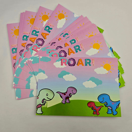 A6 Bow Backing Cards - Dino Roar