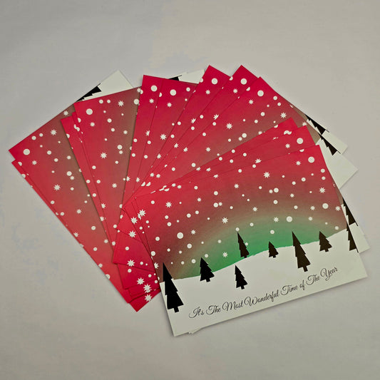 A6 Bow Backing Cards - Christmas Scene Snowy red/green