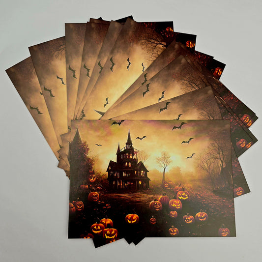 A6 Bow Backing Cards - Halloween Haunted House