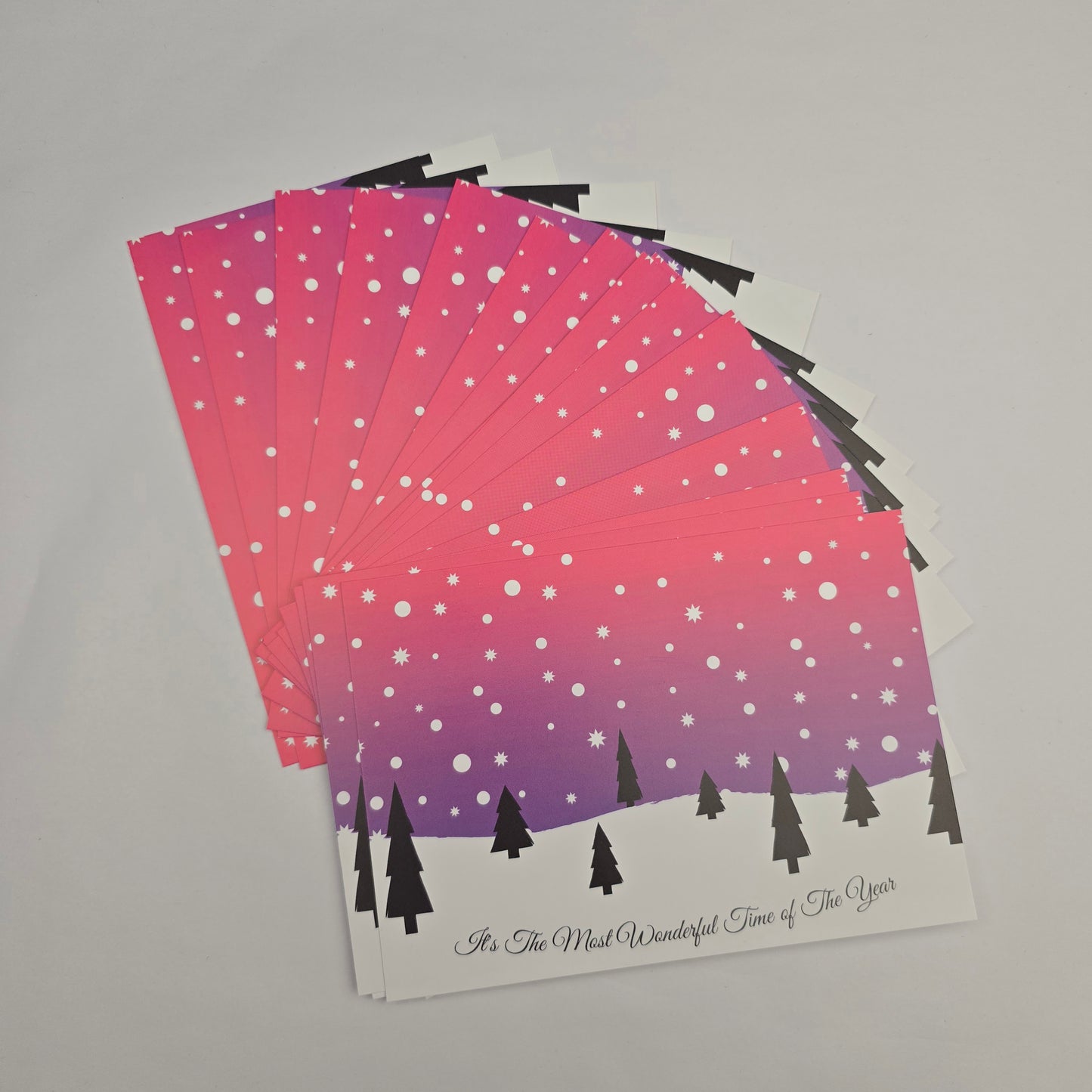 A6 Bow Backing Cards - Winter Snow Scene Pink/Purple