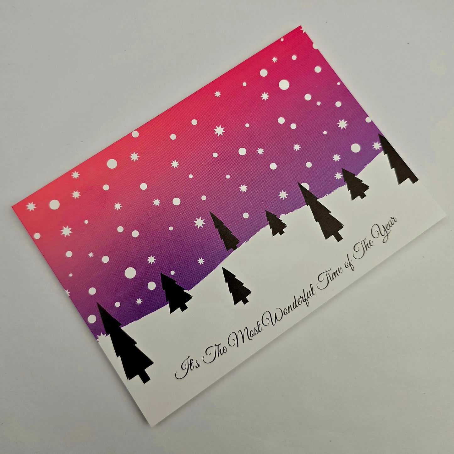 A6 Bow Backing Cards - Winter Snow Scene Pink/Purple