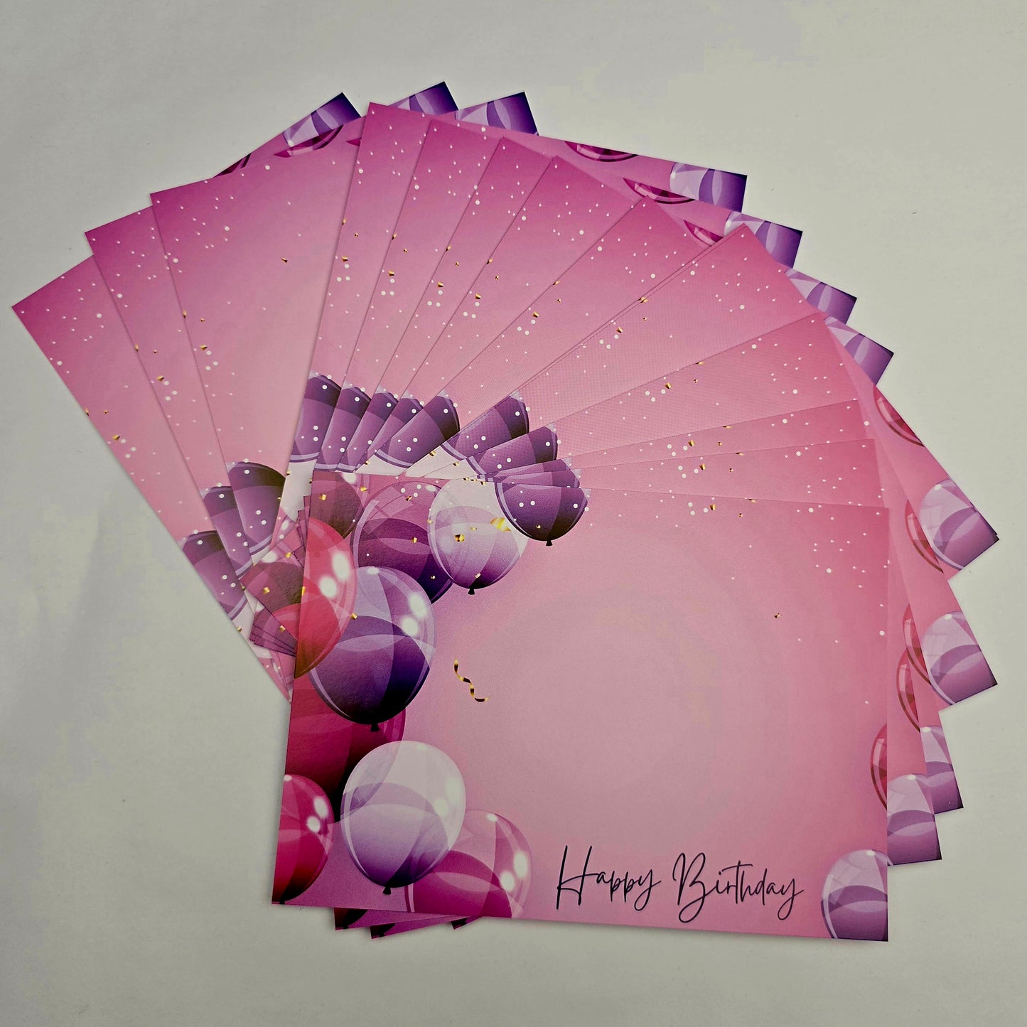 A6 Bow Backing Cards - Purple Happy Birthday Balloons