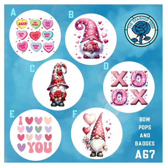 Bow pops or badges - Valentine’s Day (A67)