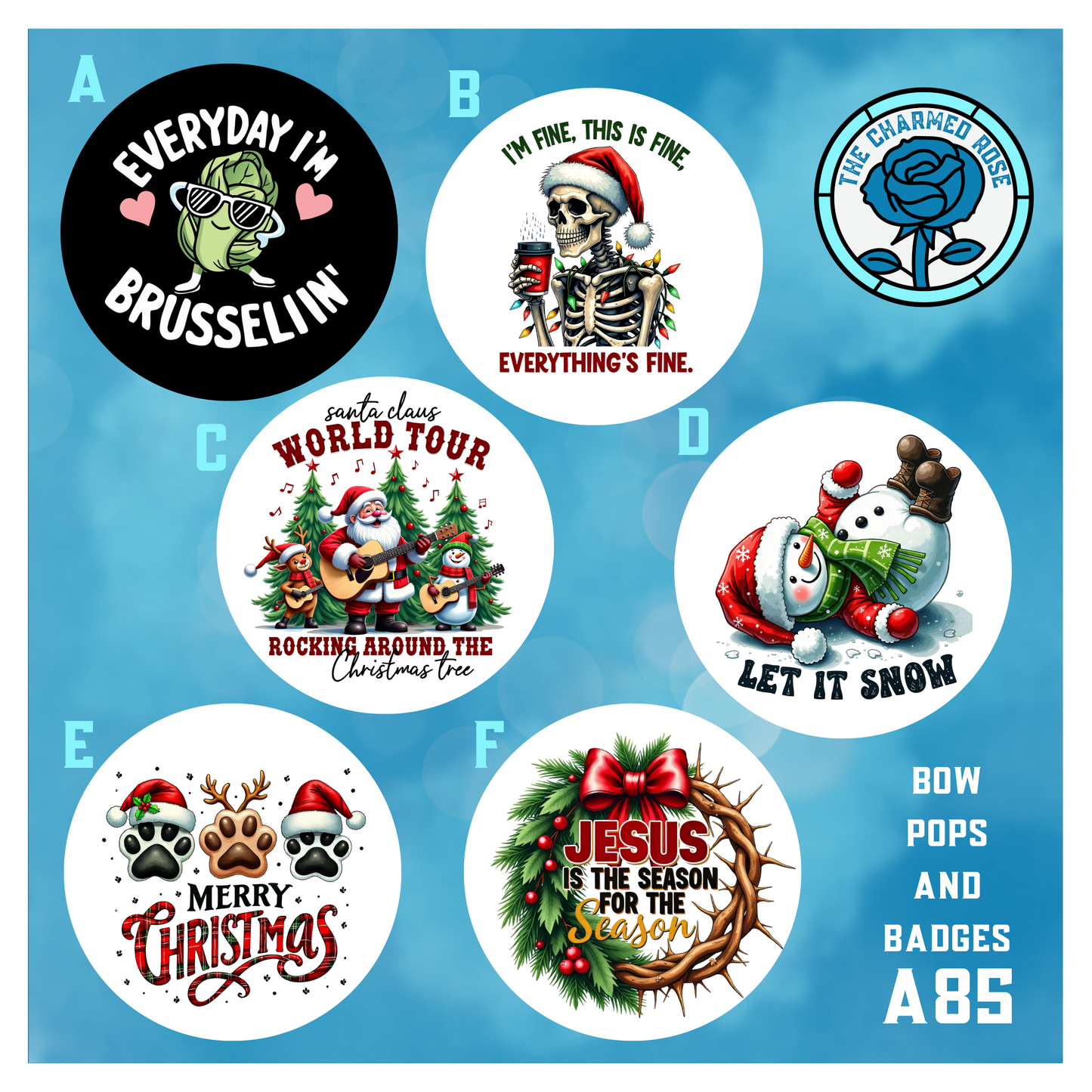 Funny Christmas - Bow Pops & Badges (A85)