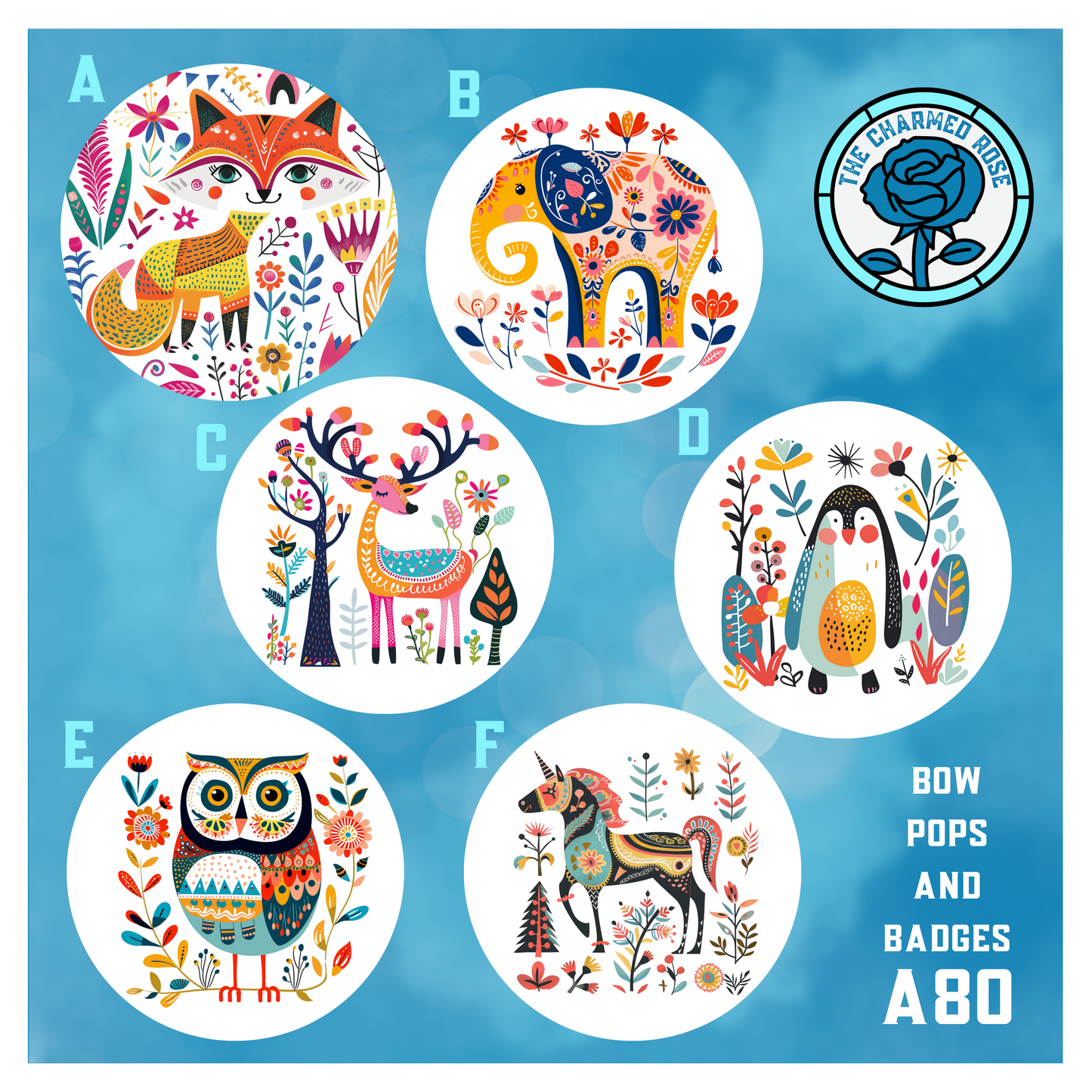 Nordic Floral Animals - Bow Pops & Badges (A80)