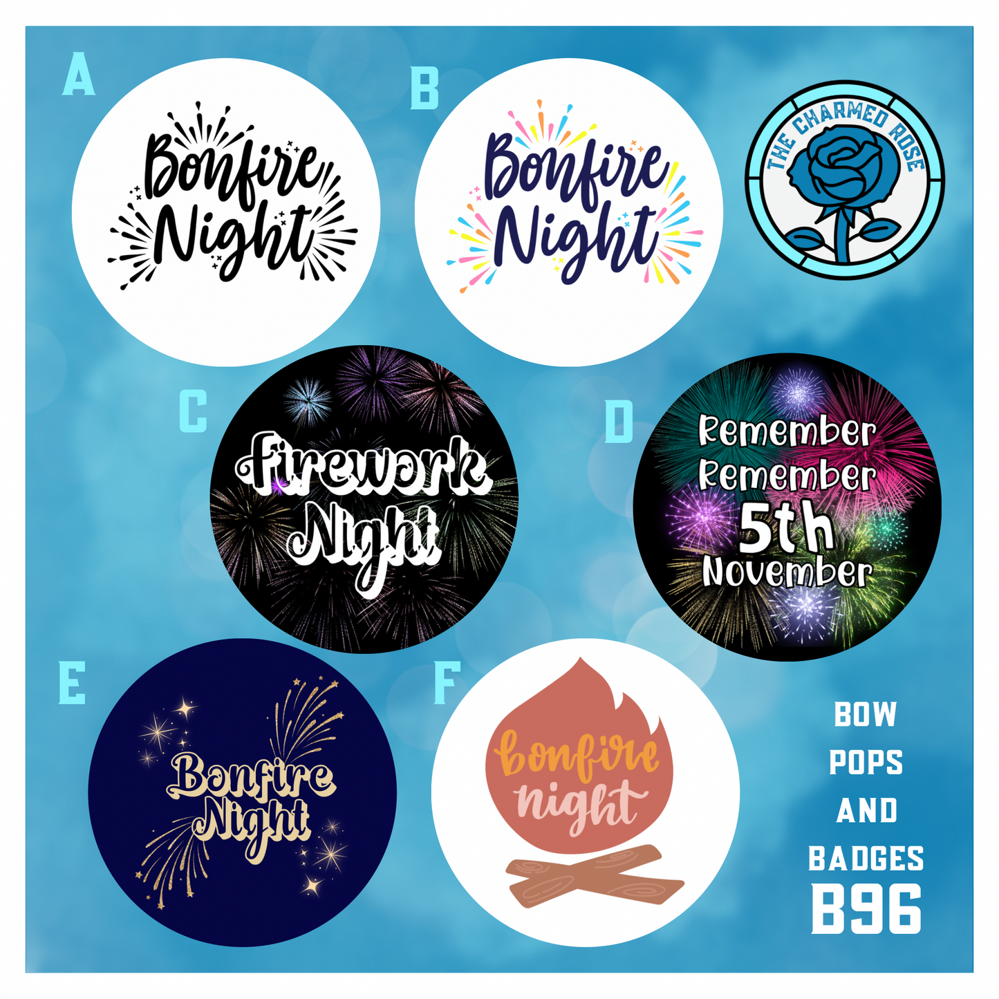 Fireworks / bonfire night- Bow Pops & Badges (B96)