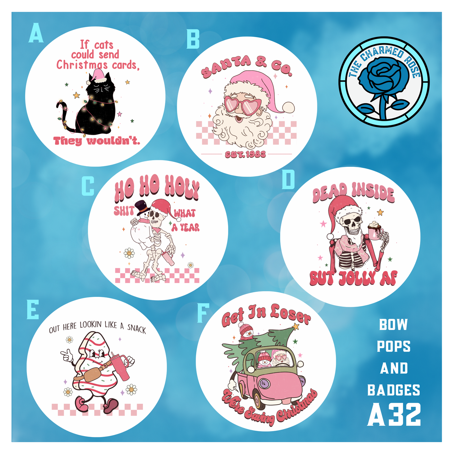 Cute Christmas  - Bow Pops & Badges (A32)