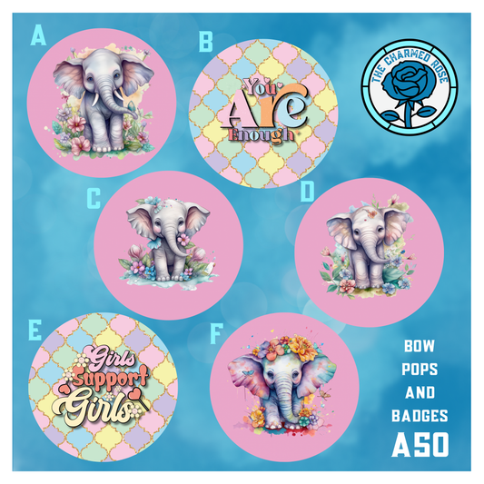 Rainbow floral elephants - Bow Pops & Badges (A50)