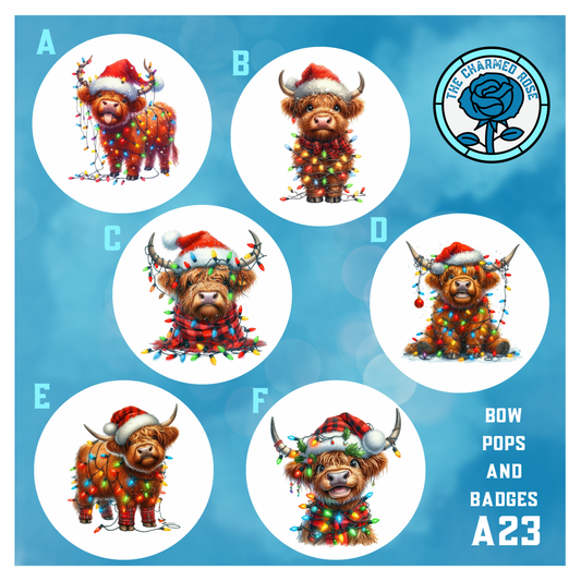 Christmas highland cows - Bow Pops & Badges (A23)