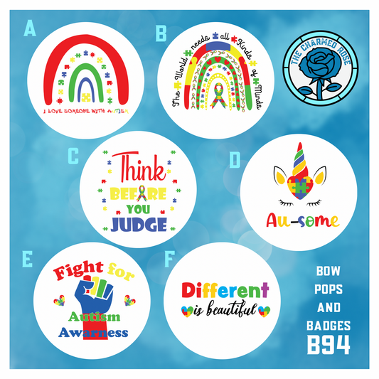 Autism awareness - Bow Pops & Badges (B94)