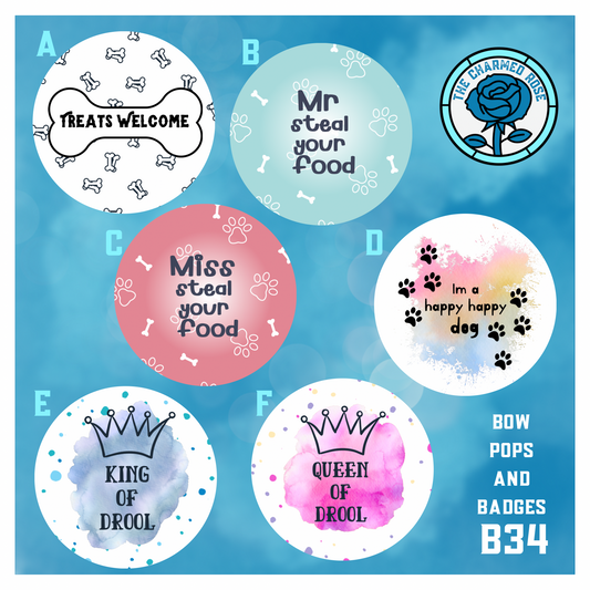 Fun Dog themed - Bow Pops & Badges (B34)