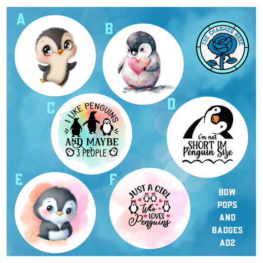 Penguins Cute and fluffy - Bow Pops & Badges (A02)