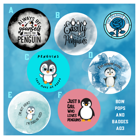 Cute Penguins - Bow Pops & Badges (A03)