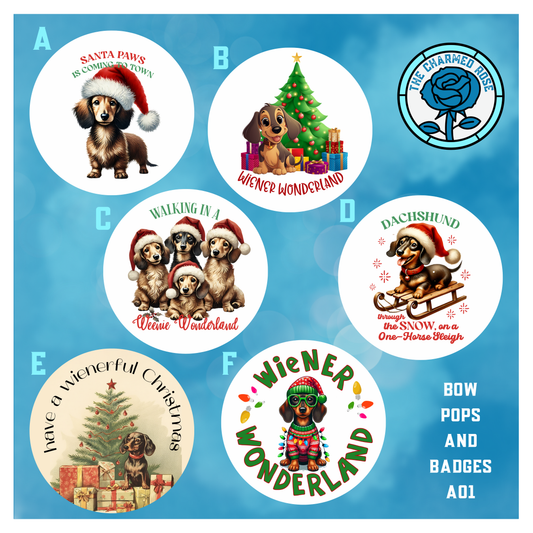 Christmas Weiner Dog - Bow Pops & Badges (A01)