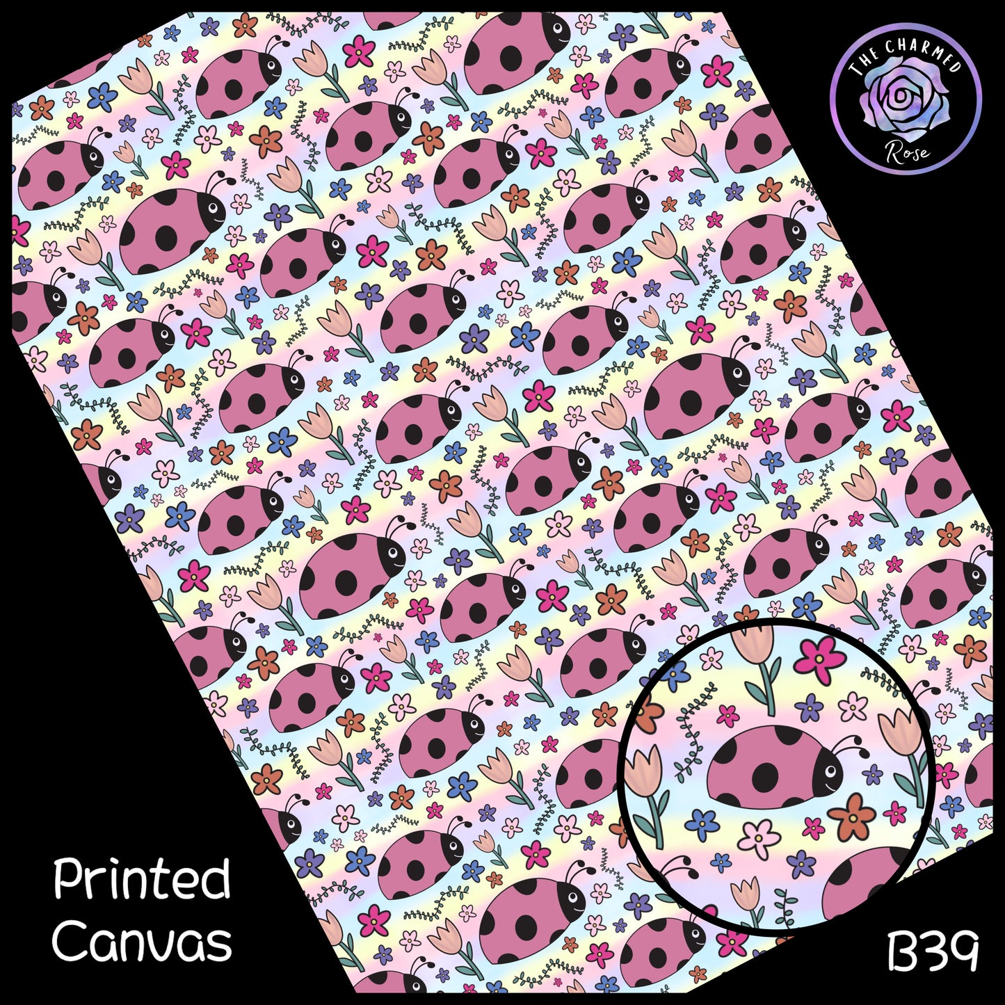 Pink Ladybugs (Ladybird)  - Printed Canvas