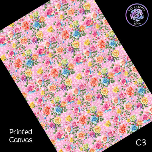 Rainbow Roses on Pink - Printed Canvas