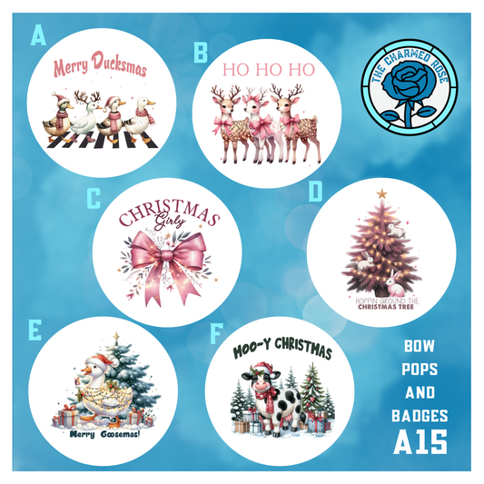 Pink and Pretty Christmas - Bow Pops & Badges (A15)