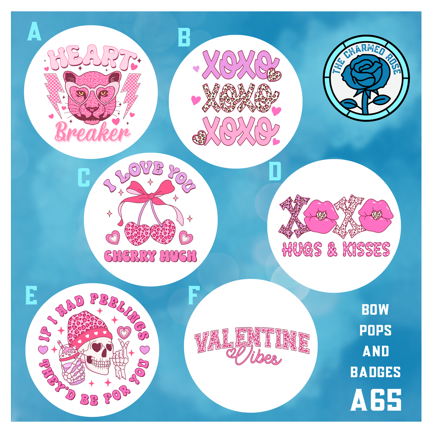 Bow pops or badges - Valentine’s Day (A65)