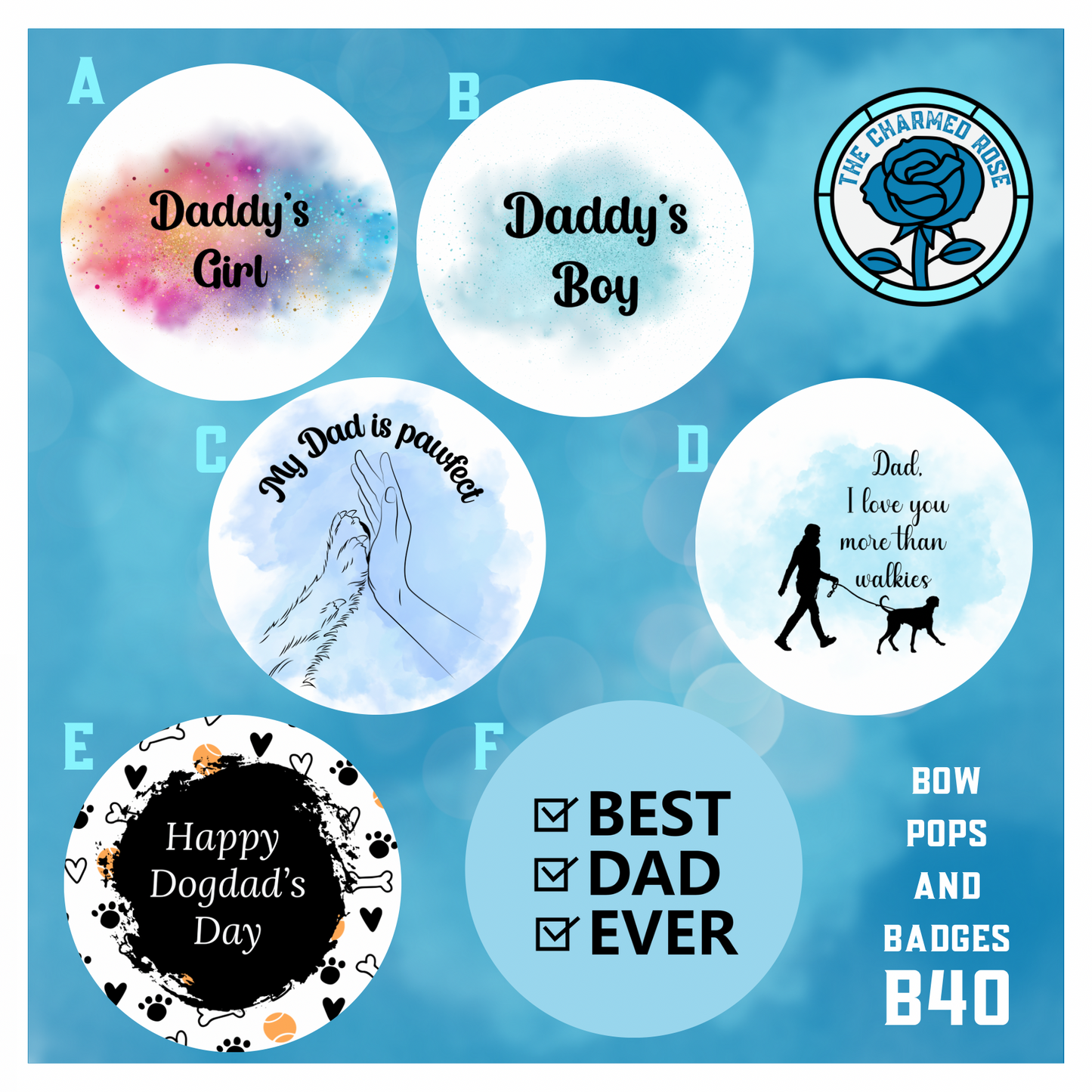 Dog Dad themed - Bow Pops & Badges (B40)