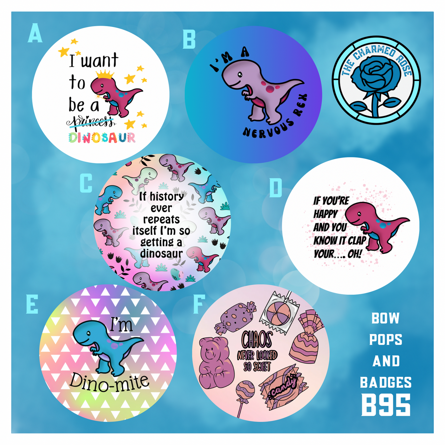 Bright Dinosaurs - Bow Pops & Badges (B95)