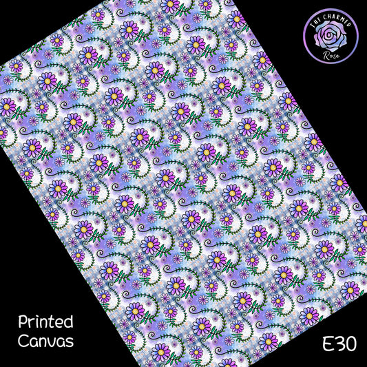 Purple Gingham floral - Printed Canvas