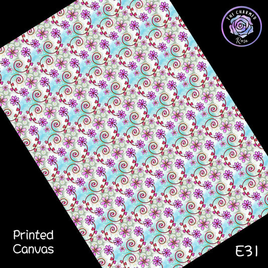 Pink and Blue swirly floral - Printed Canvas