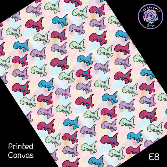 Cute Colourful Dinosaur Pattern - Printed Canvas