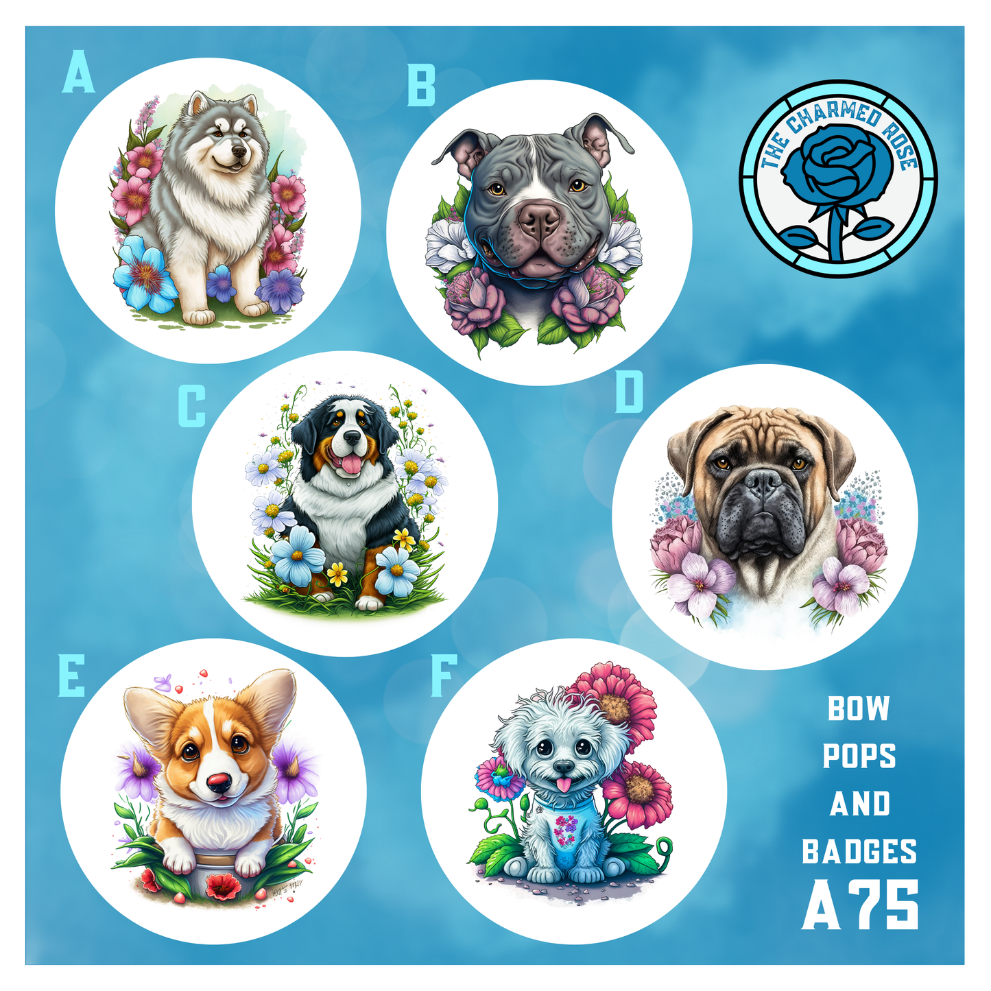 Floral Dogs - Bow Pops & Badges (A75)