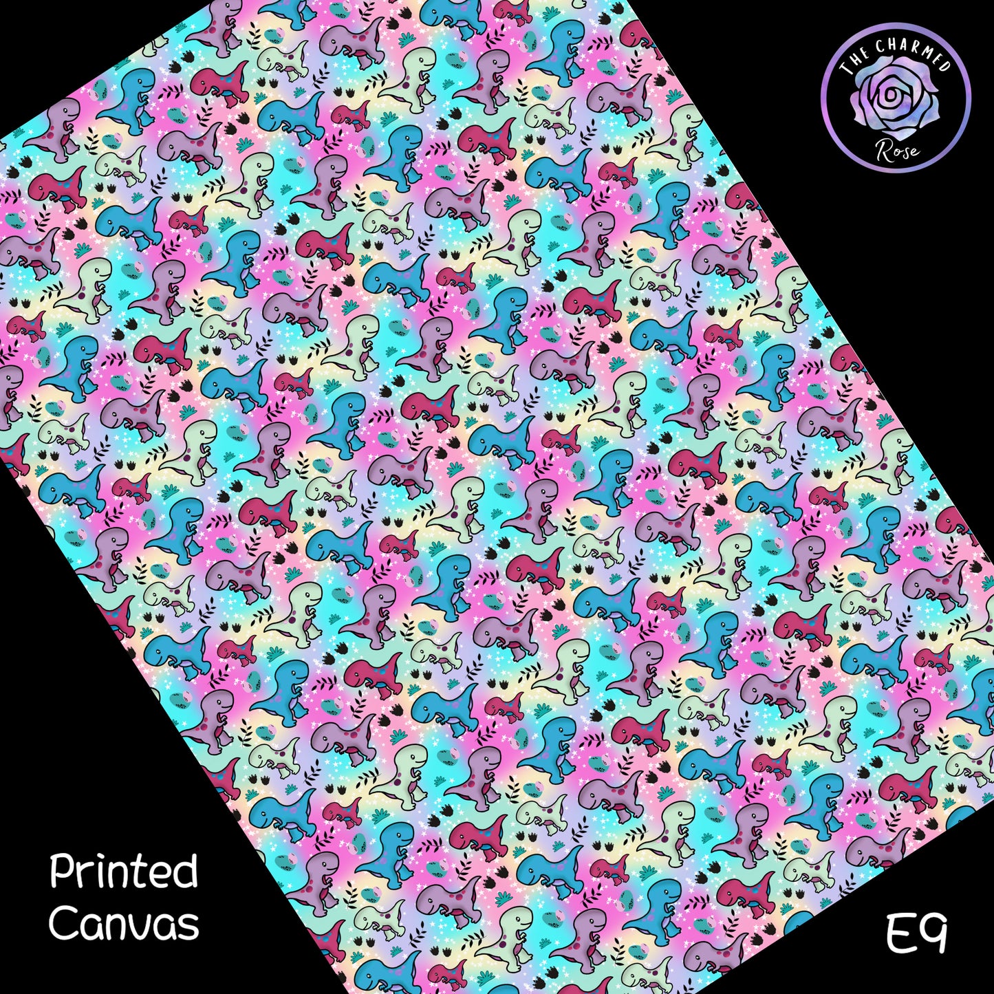 Ditsy Print Colourful Dinosaur Pattern - Printed Canvas