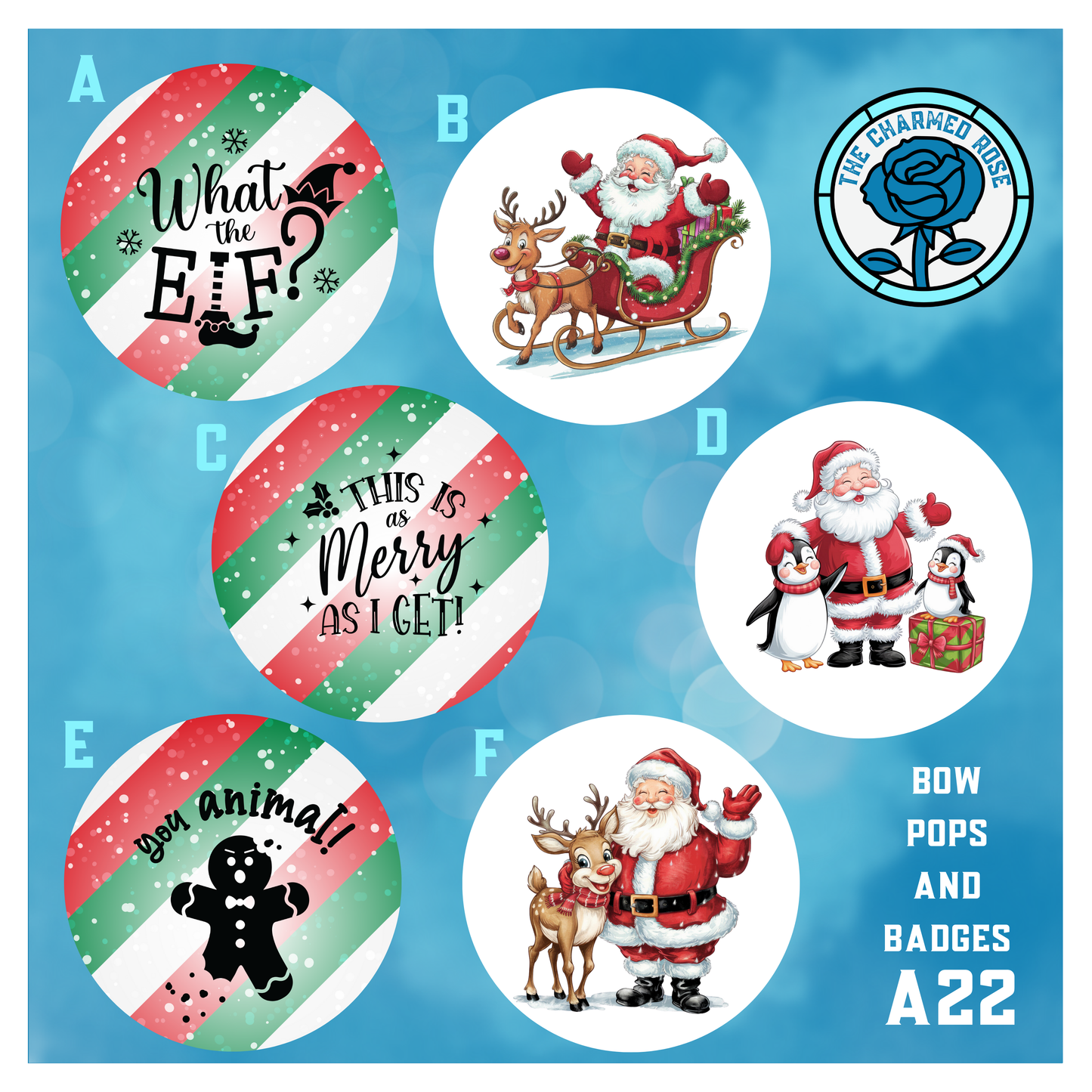 Funny Santa - Bow Pops & Badges (A22)