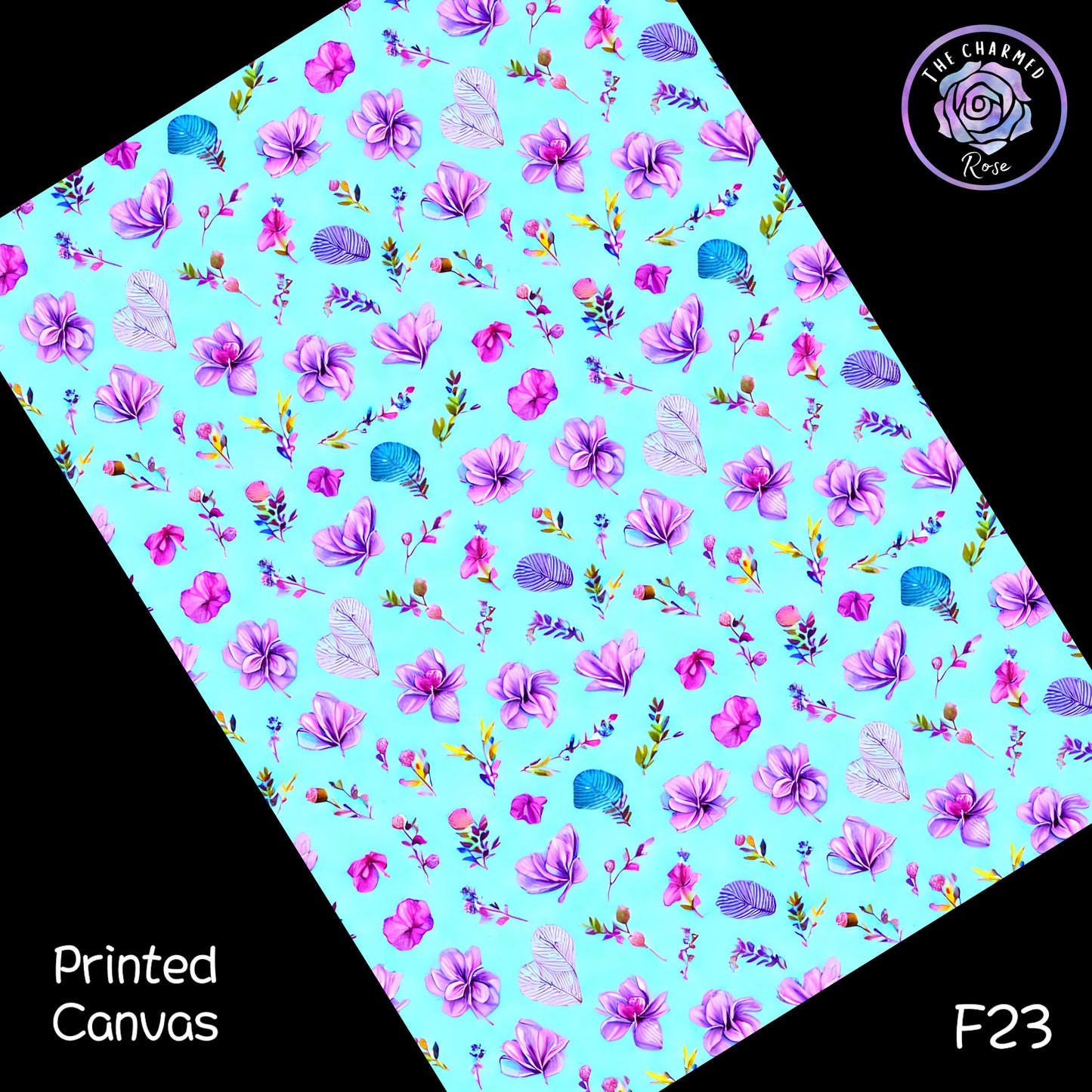 Purple flowers on bright Blue - Printed Canvas