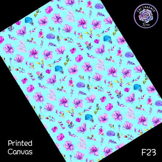 Purple flowers on bright Blue - Printed Canvas