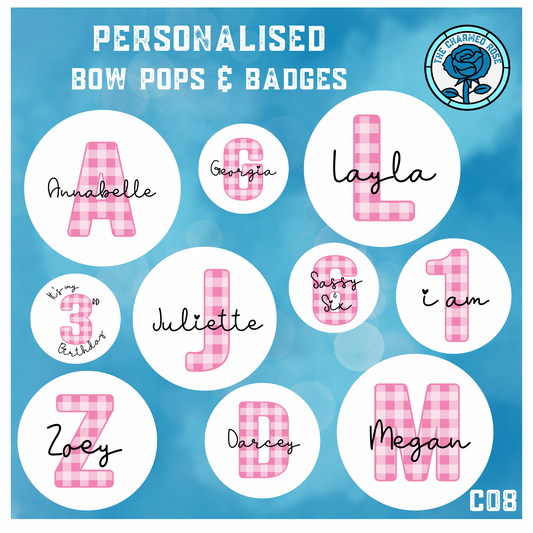 Customisable gingham letter - Bow Pops & Badges (C08)