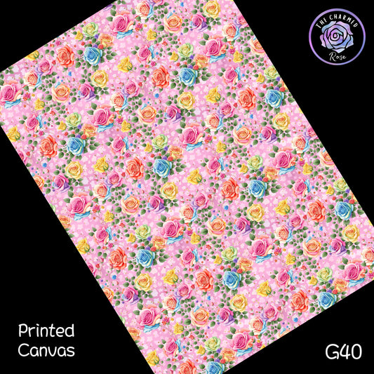 Rainbow Roses on Pink - Printed Canvas