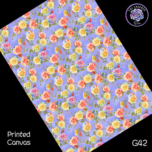 Rainbow Roses on Purple- Printed Canvas