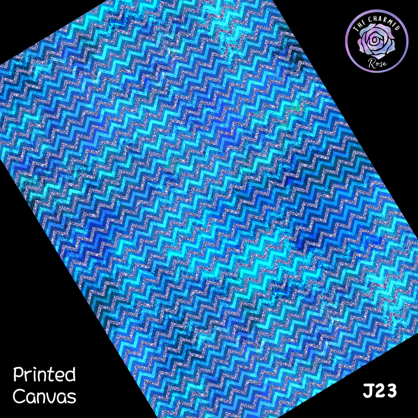 Blue Glitter Zigzags - Printed Canvas