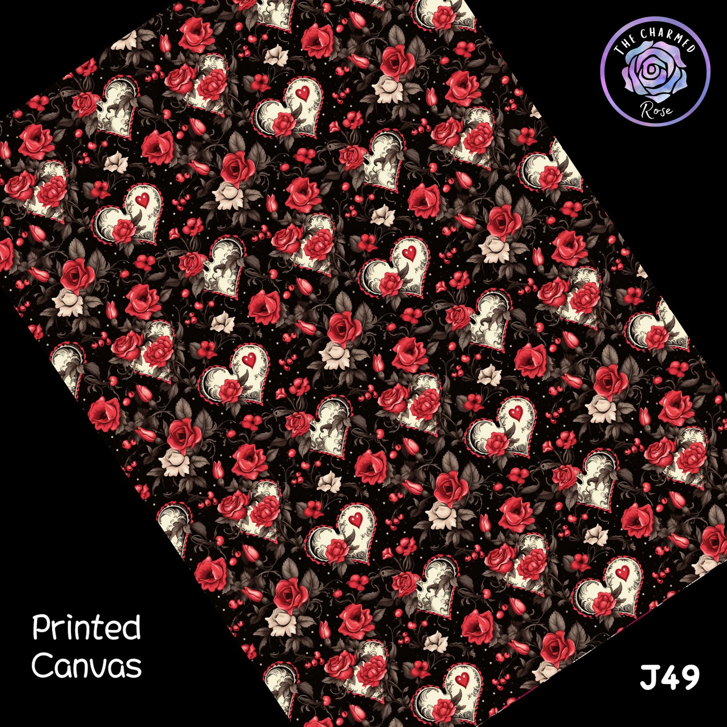 Gothic Dark Roses and Hearts - Printed Canvas