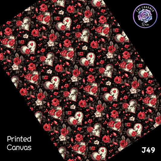 Gothic Dark Roses and Hearts - Printed Canvas