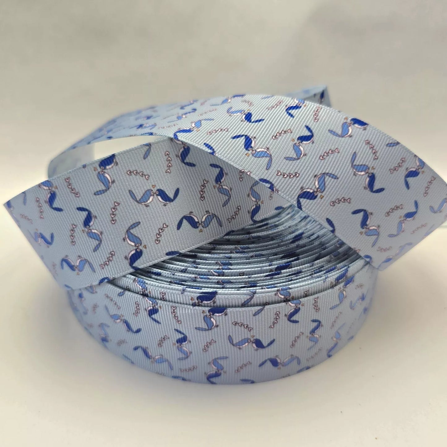 Grosgrain Ribbon 38mm 1.5inch Ribbon - Blue Love Birds.