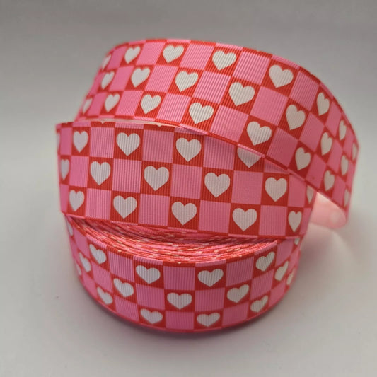 Grosgrain Ribbon 38mm 1.5inch Ribbon - Heart Checkered.