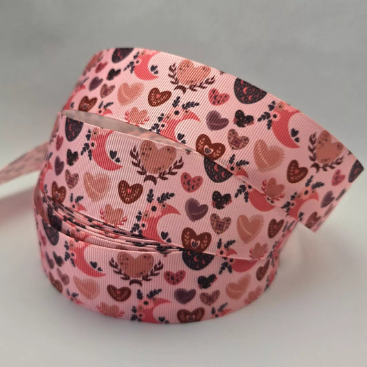 Grosgrain Ribbon 38mm 1.5inch Ribbon - Boho Hearts.