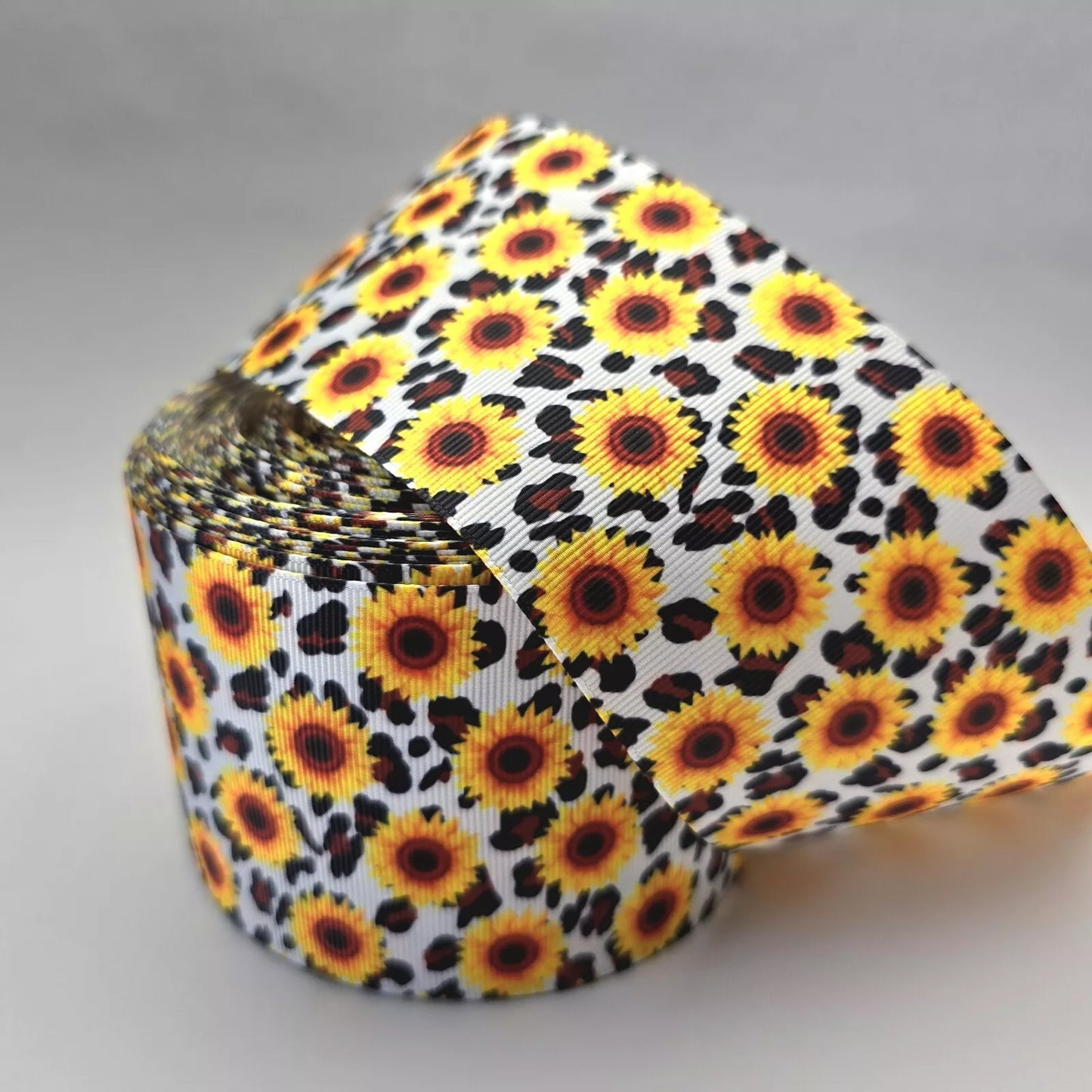 Grosgrain Ribbon 75mm 3inch Ribbon - Animal Print and Sunflowers