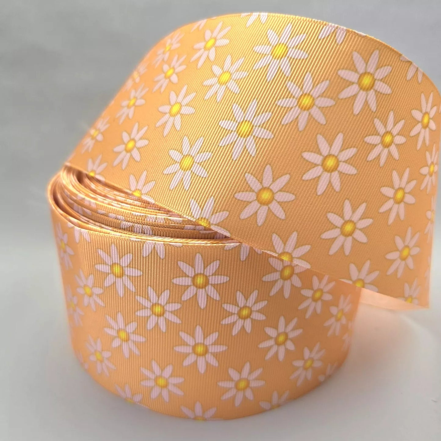 Grosgrain Ribbon 75mm 3inch Ribbon - Yellow Daisy Flowers