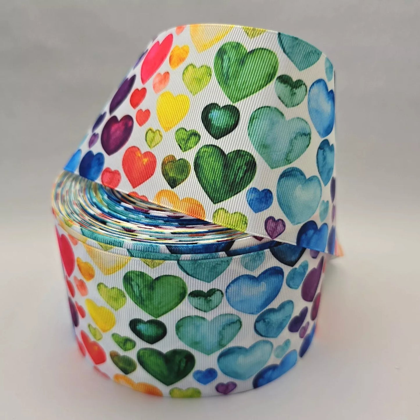 Grosgrain Ribbon 75mm 3inch Ribbon - Watercolour Hearts