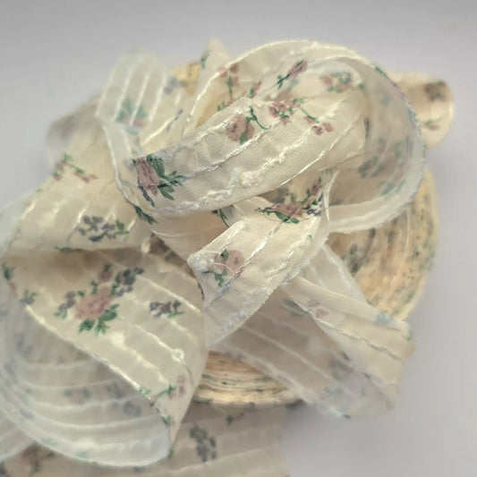 Delicate 38mm 1.5inch Ribbon - Neutral Florals and embroidery