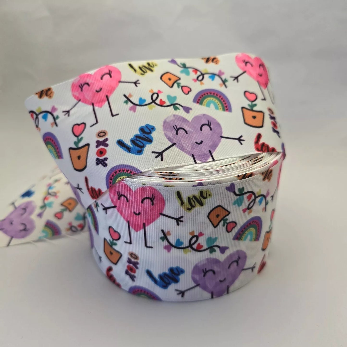 Grosgrain Ribbon 75mm 3inch Ribbon - Valentine Doodles