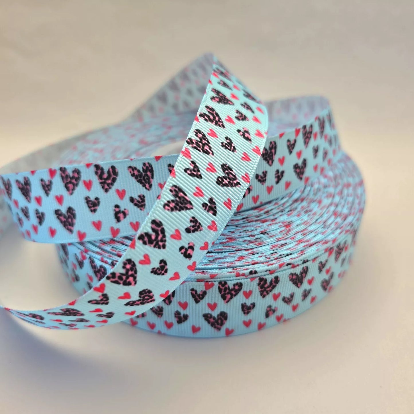 Grosgrain Ribbon 25mm 1inch Ribbon - Blue Hearts