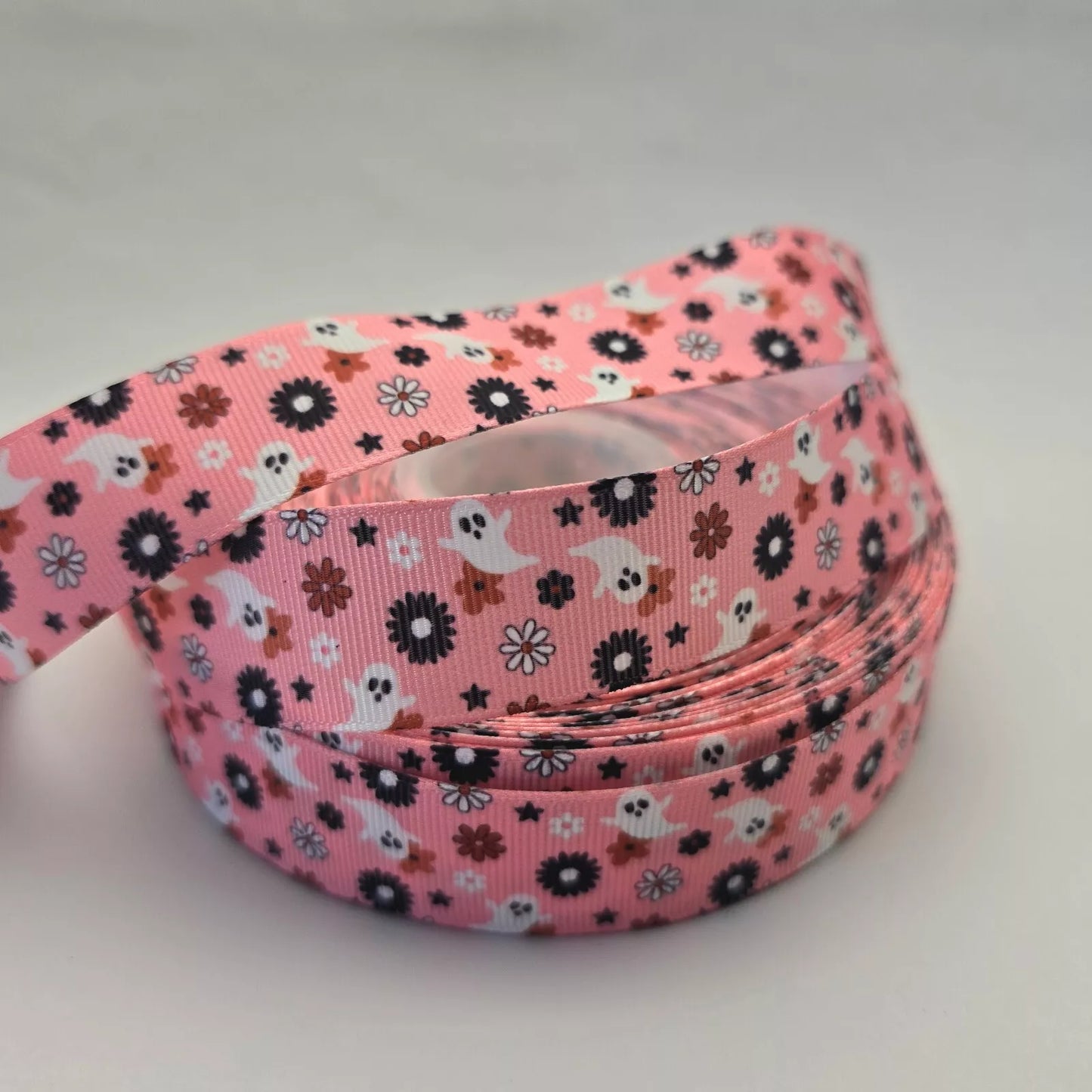 Grosgrain Ribbon 25mm 1inch Ribbon - Retro Ghosts and Flowers