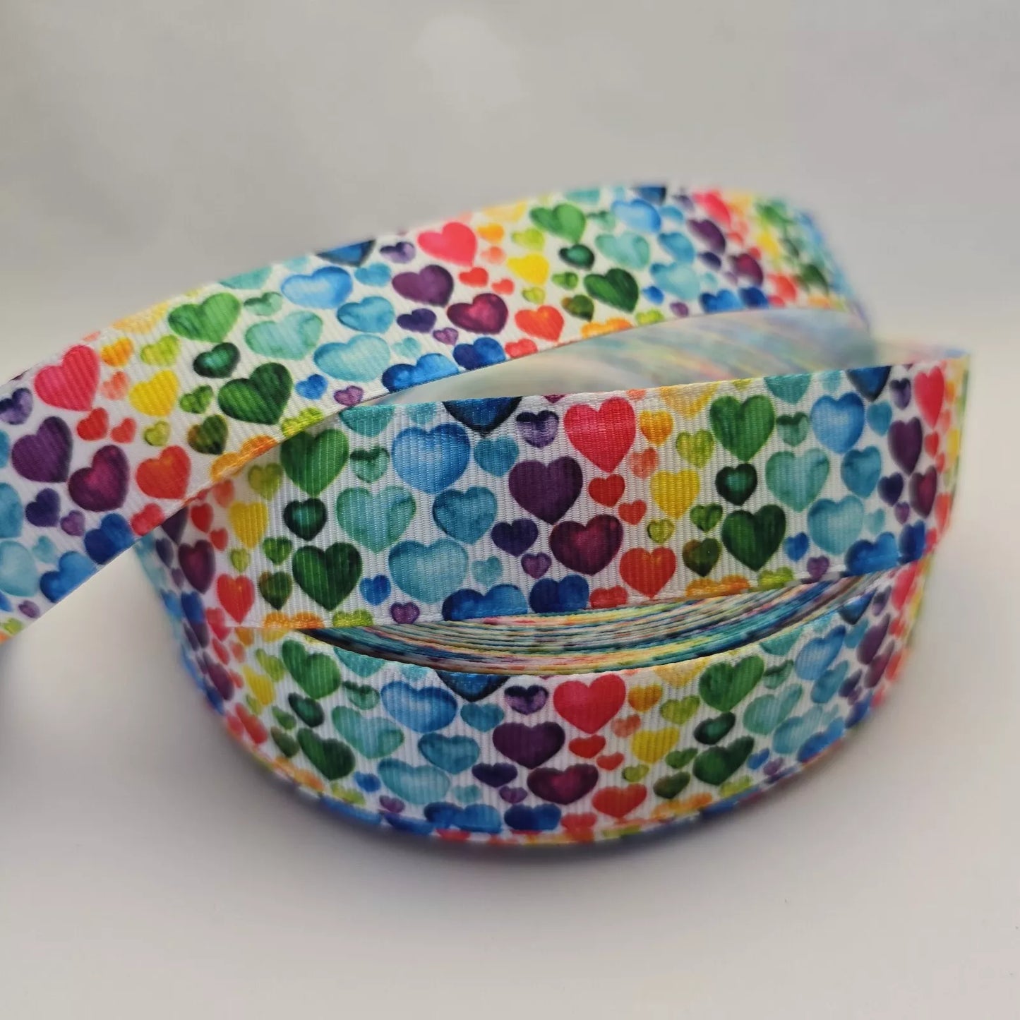 Grosgrain Ribbon 25mm 1inch Ribbon - Rainbow Hearts