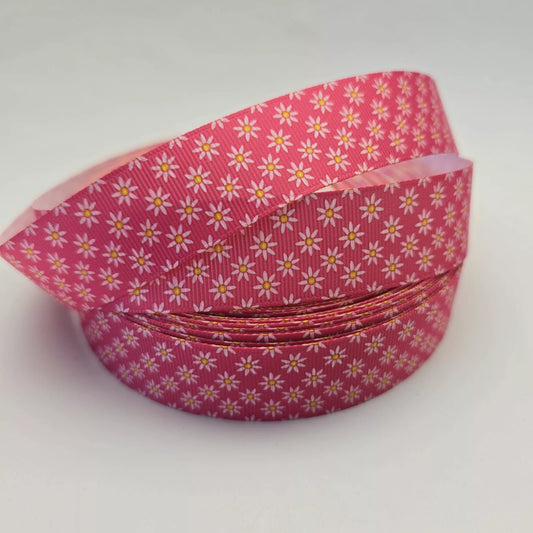 Grosgrain Ribbon 25mm 1inch Ribbon - Pink Daisy